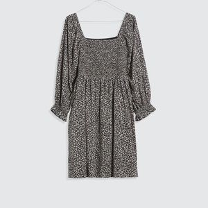 Madewell XL Lucie Elbow-Sleeve Smocked Mini Dress in Parisian Ditsy NWT